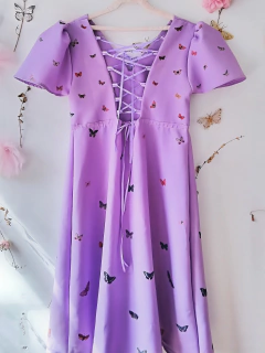 Vestido Bonhomia Lavanda/Lila Estampado a Mano (Largo Midi - Mangas Cortas) - comprar online