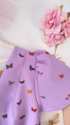Vestido Bonhomia Lavanda/Lila Estampado a Mano (Largo Midi - Mangas Cortas) - Alium Trend