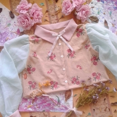 Camisa Acuario Bicolor - Estampada a Mano (mangas de gasa)