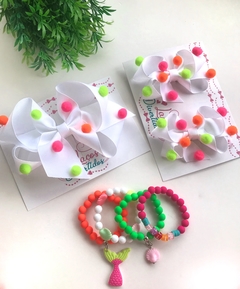 Coleção Neon - Parzinho Laço Clara M com pompons Neon - comprar online