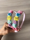 Tiara Pompom + Coração Colorida