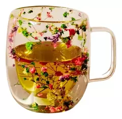 Taza de vidrio doble con flores coloridas 400 Ml en internet