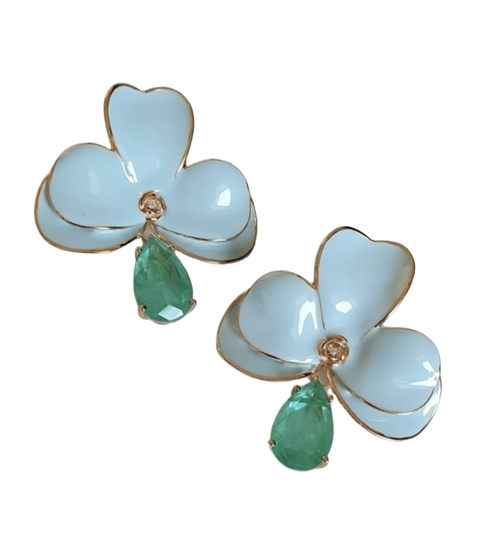 Brinco orquídea azul candy com gota em colombiana fusion