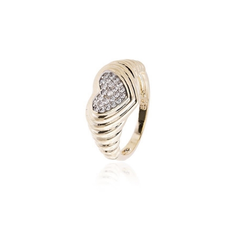 Anel dedinho coração e fileiras prata 925 e ouro