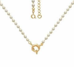 Colar Iemanjá ( pérolas e porcelana ) dourado - 40cm + 05 cm de extensor - Kika Mensageiria