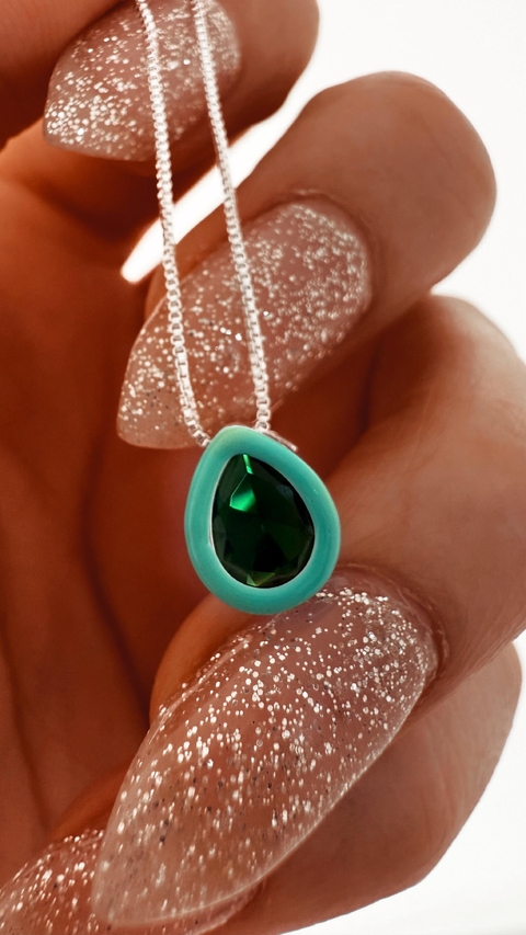 CONJUNTO GOTI VERDE Y AQUA PLATA LAMINADA - comprar online