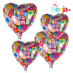 GLOBO FELIZ DIA MAMA FLORES 45CM
