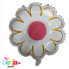 GLOBO MARGARITA BLANCA BORDE DORADO X10U