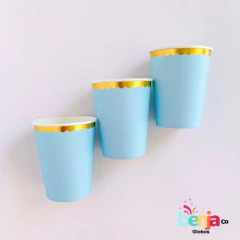 VASO CELESTE PASTEL CON BORDE DORADO X10