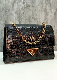 BOLSA MILONGA - couro flotter preto com detalhe em croco preto