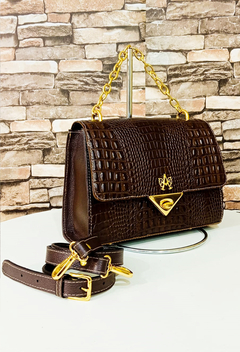 BOLSA MILONGA - couro flotter café com detalhes croco cafe