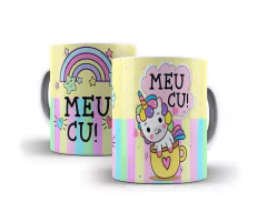 Caneca Branca de Cerâmica Unicórnio Indelicado Meu Cu Mod 04