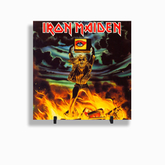 Quadro Azulejo Personalizado de Cerâmica 10x10 cm e Suporte Iron Maiden Banda de Rock MOD 08