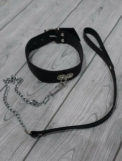 COLLAR DE CUERO 4 CM Y CORREA CON CADENAS