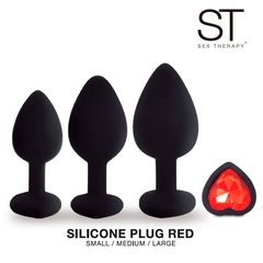 KIT X3 PLUGS SILICONA STRASS CORAZÓN RED (S-M-L)