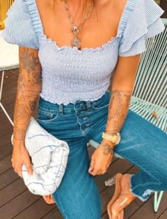 Cropped lastex listrado azul/branco - MB Boutique