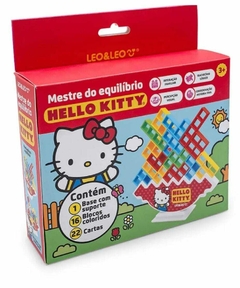 Mestre do Equilíbrio Jogo de Raciocínio Hello Kitty - Caixa c/ 16 Blocos + 1 Adesivo + 1 Base + 22 Cartas Leo&Leo