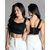 Top cropped preto de linho Sawary, mostrando frente e verso, com alças largas e detalhes nas costas.