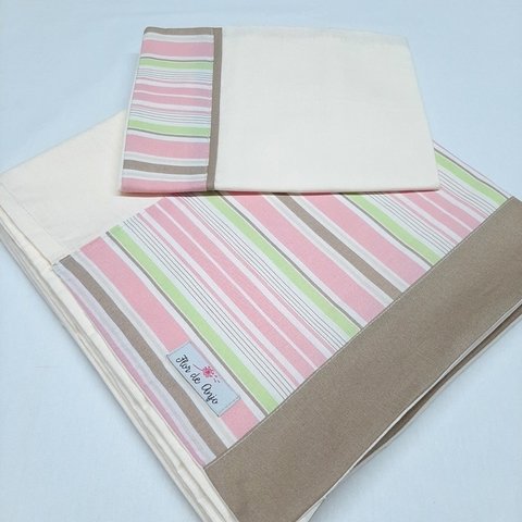 Jogo de lençol listrado rosa/marrom