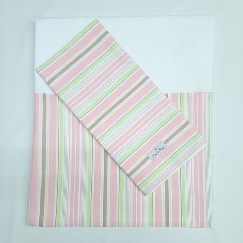 Jogo lençol solteiro listrado - rosa