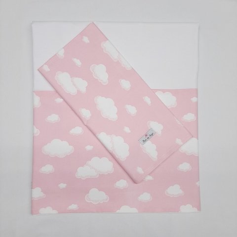 Jogo lençol solteiro nuvens - rosa