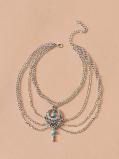 Par de Tornozeleiras De Camadas Boho Chic Sonho Azul