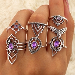 Kit com 7 Anéis Falange Boho Chic Violeta