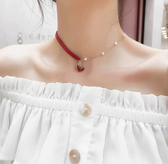 Colar Gargantilha Coração Pérola