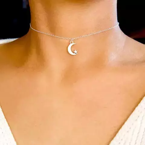 Colar Gargantilha Choker Estrela na Lua