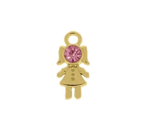 Pingente Menina com strass rosa
