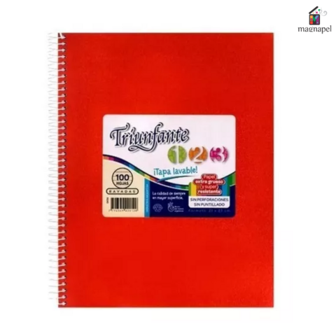 Cuaderno 21x27cm Con Espiral 123 60hjs Vinilico Rayado Rojo