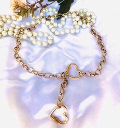 Colar corrente dourado com 2 mosquetão coração