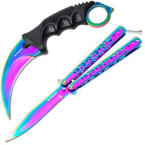 Combo Kit Navaja Mariposa Y Cuchillo Karambit Tornasol Con Filo - comprar online