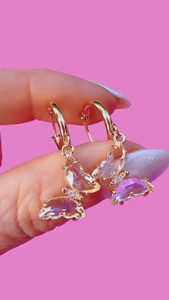 Argollas mariposa cristal gold