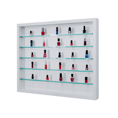 EXPOSITOR GRANDE DE ESMALTE PARA PAREDE - COM PRATELEIRAS DE VIDRO