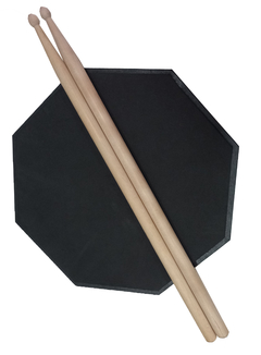 Combo Pad De Practica 18 Cms Base Madera Palillos Bateria