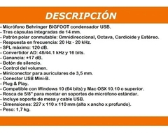 Microfono Behringer Bigfoot Usb Podcast Streaming Salida Aur Color Negro en internet