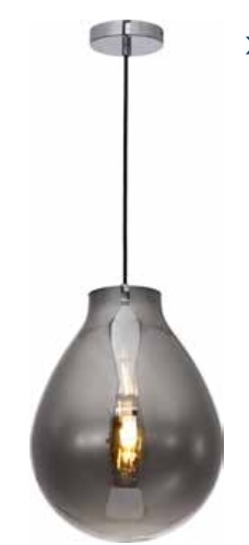 PENDENTE TOMMY CROMADO VIDRO FUMÊ Ø30X40CM 1XE27 SKY(3039FP)25%