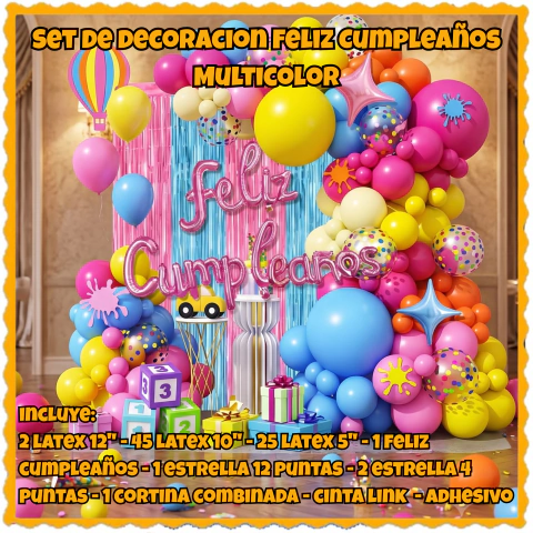 Set de Decoracion Feliz Cumpleaños Multicolor