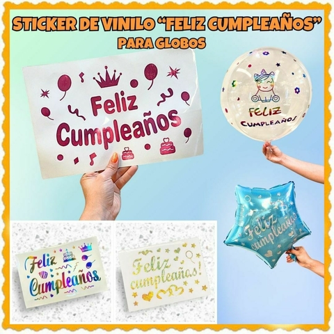 Sticker De Vinilo "Feliz Cumpleaños" Para Globos