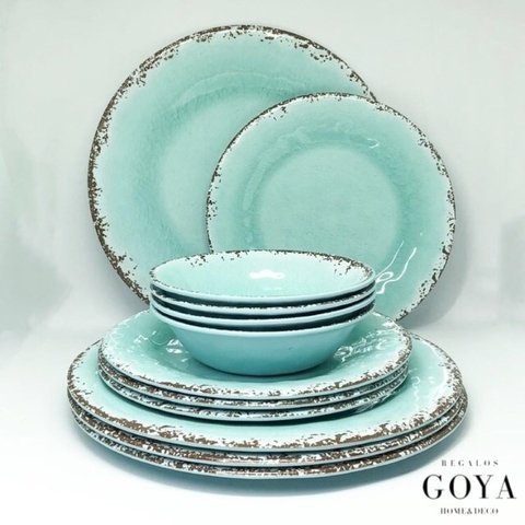 Set Vajilla Melamina Linea Aqua x12 Piezas