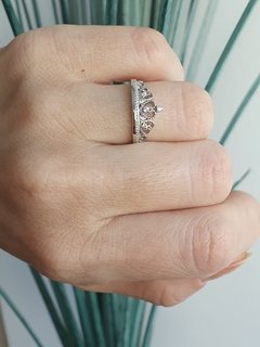 Anel Coroa de Prata 925 e Zircônia
