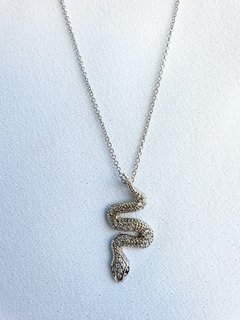 Colar Cobra de Prata 925, Banho de Ródio Branco e Zircônia