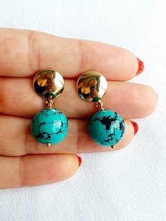 Brinco de Banho de Ouro 18k e Turquesa