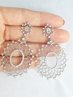 Brinco de Banho de Ródio Branco e Zircônia - comprar online