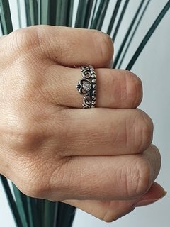 Anel Coroa de Prata 925 e Zircônia