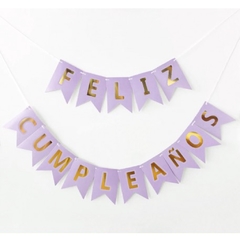 BANDERIN “FELIZ CUMPLEAÑOS” LILA Y DORADO