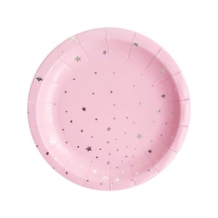 PLATO ROSA ESTRELLITAS PLATEADAS