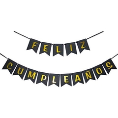 BANDERIN “FELIZ CUMPLEAÑOS” NEGRO Y DORADO