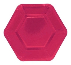 PLATO DE POLIPAPEL HEXAGONAL 17cm FUCSIA x 6 unidades